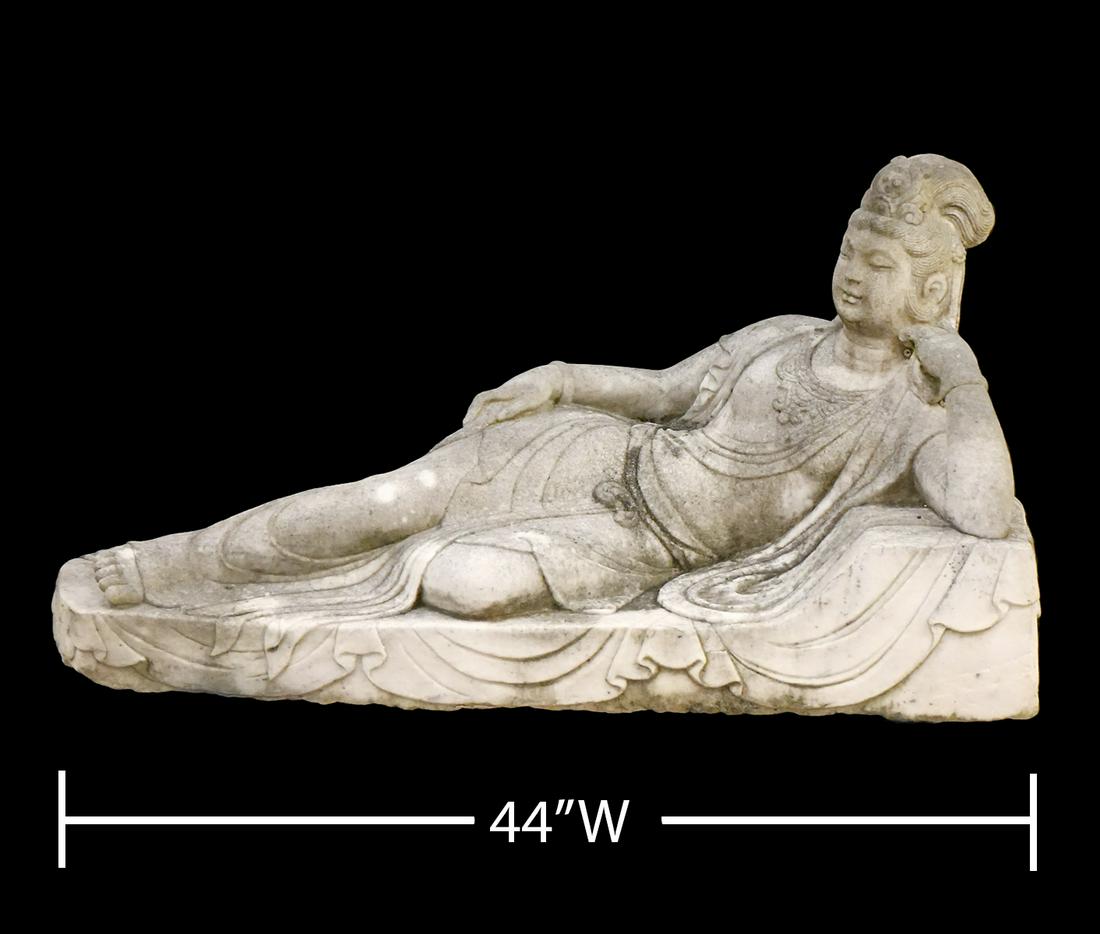 Chinese Guanyin Carved Marble Reclining Figure (1 of 9)