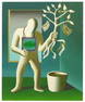 Mark Kostabi 'Green Thumb' Original Oil Painting