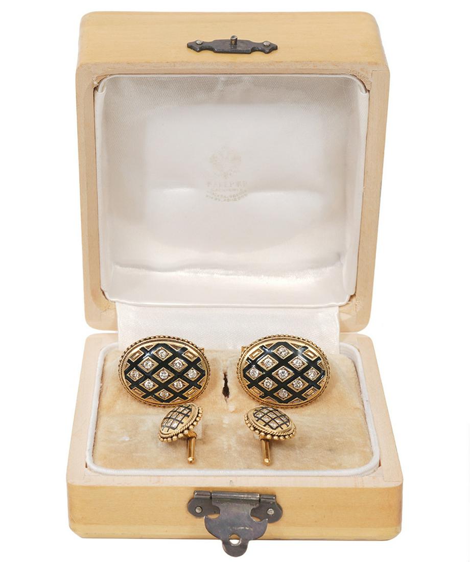 Pr. 14K YG Diamond Cufflinks & 2 Shirt Studs (1 of 7)