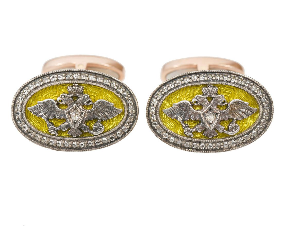 Pr 14K YG Diamond Imperial Russian Style Cufflinks (1 of 5)