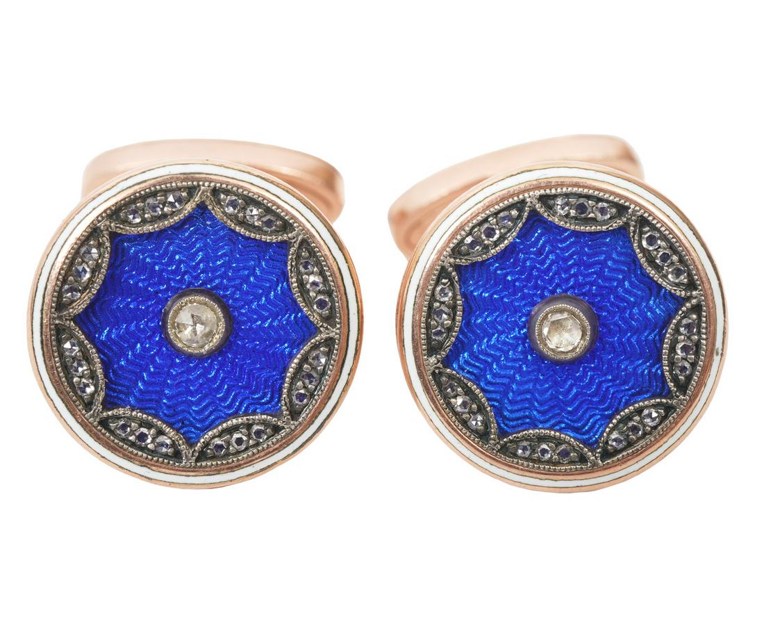 Pr 14K RG Diamond Imperial Russian Cufflinks (1 of 4)