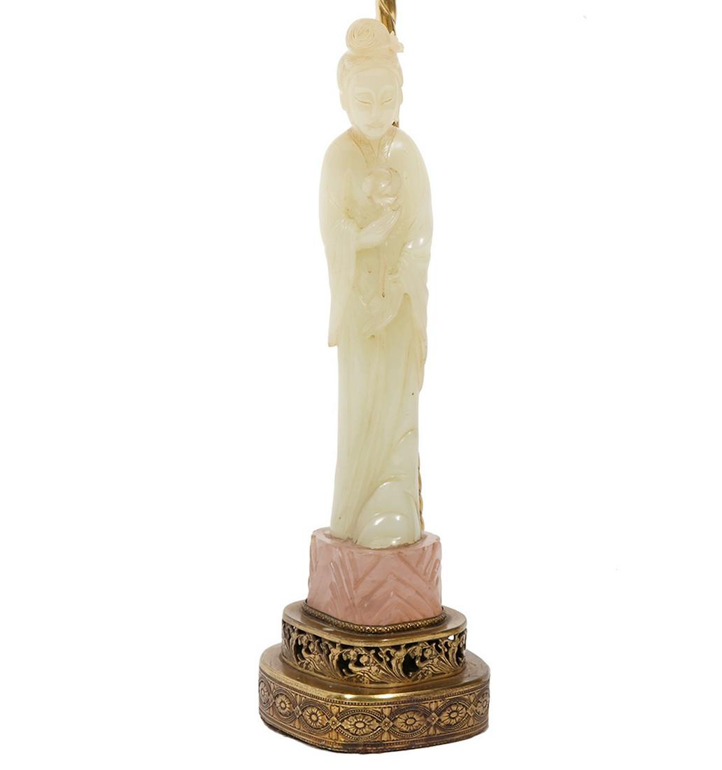 Chinese Figural Carved Jade & Rose Quartz Lamp (1 of 18)