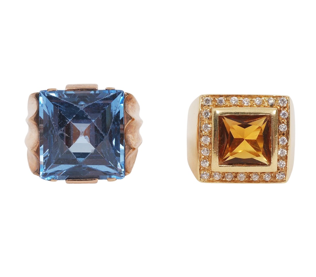 18K Blue Topaz Ring &14K Citrine/Diamond Ring (1 of 11)