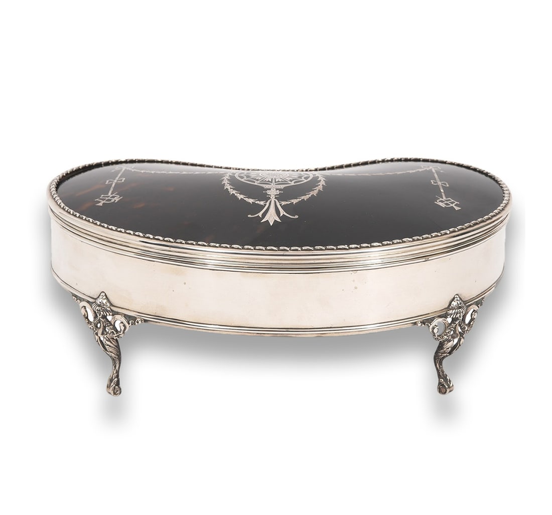Large English Sterling Silver Kidney Shaped Box (1 of 12)