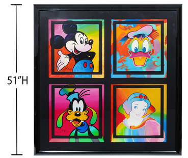 Peter Max Disney Serigraph Suite: Peter Max, German/American (Born 1937). Peter Max Disney Suite of four serigraphs, signed and numbered (48/500) includes Mickey Mouse, Donald Duck, Goofy and Snow White. All four are mounted in a glos