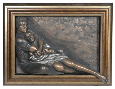 Bill Mack 'Together' Bonded Bronze Sculpture: Bill Mack, American (Born1944). 'Together' is a three dimensional framed sculpture of bonded bronze and mixed metals in relief. Signed and numbered 117/120. Measures 37"H x 47"W. Condition report: