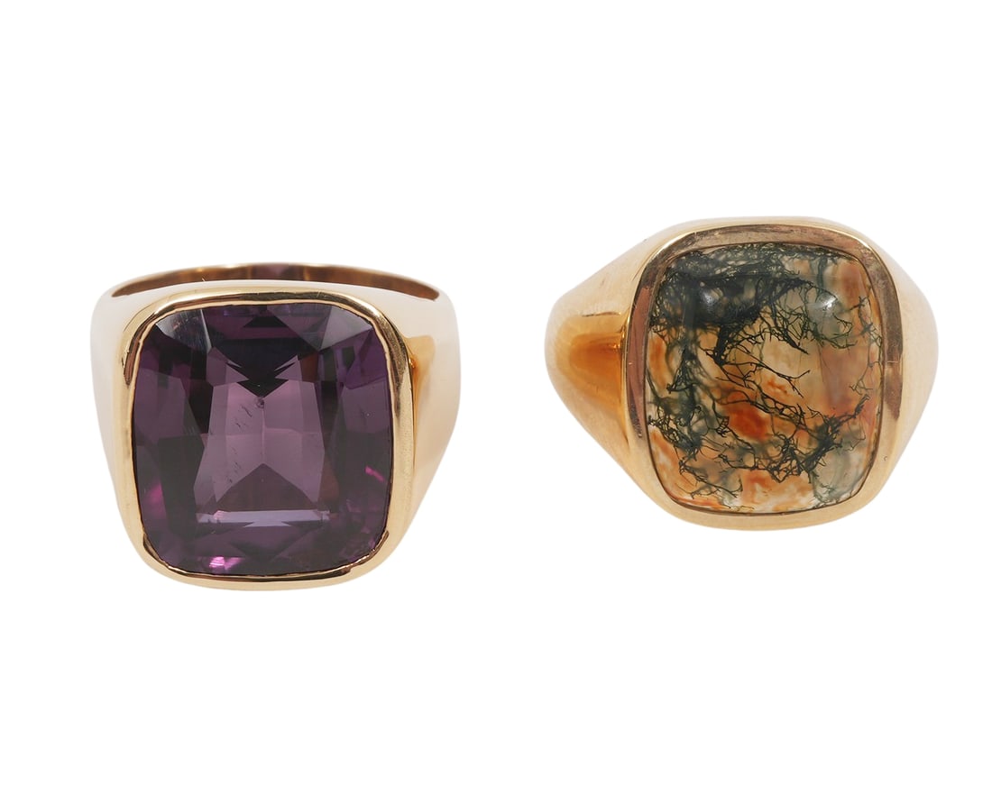 14K YG Alexandrite Ring & 14K Moss Agate Ring (1 of 10)