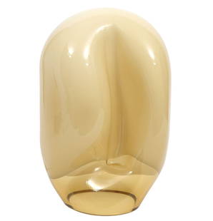 Luciano Vistosi Murano Lamp for Vetreria Vistosi: Mid century modern Murano table lamp with rounded soft curves by Luciano Vistosi in opaque amber hand blown glass with clear amber glass base. Deep moulded crease on one side in the glass. Measures