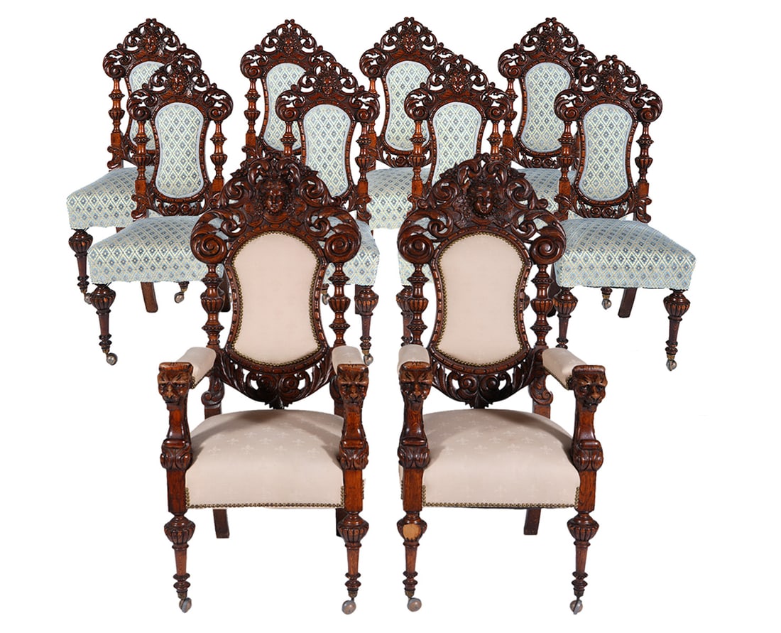 19th Ct. English Carved Oak Set of 10 Chairs (1 of 20)