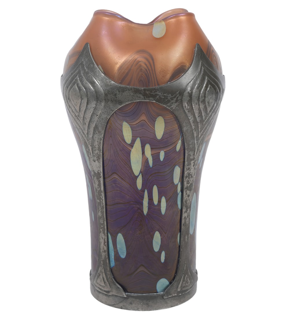 Attrb. to Loetz Art Nouveau Glass & Pewter Vase (1 of 9)