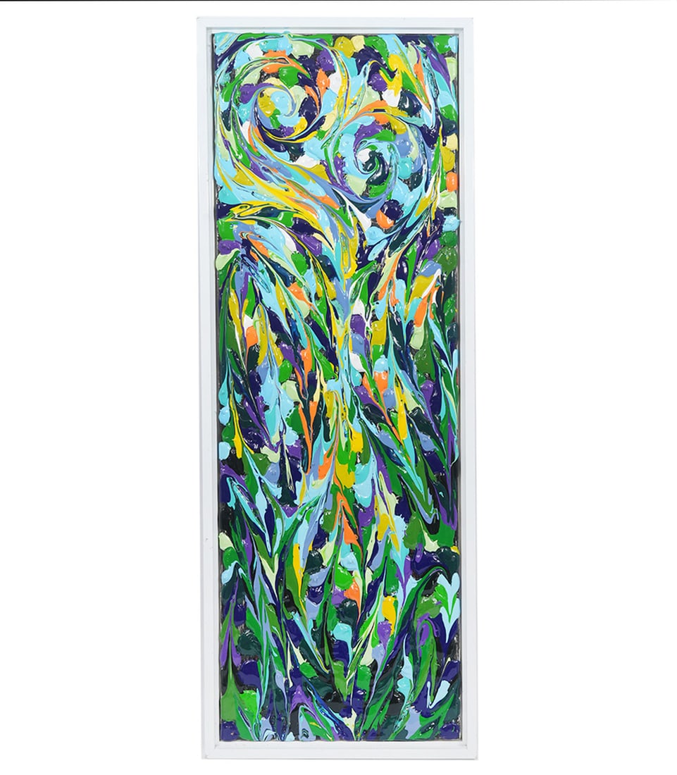 Eduardo Guelfenbein Acrylic Painting: Eduardo Guelfenbein, Chile (Born 1953). Guelfenbien's art work is described as liquid abstractions and thick textured Acrylic painting with full bold color palletes. Infinite patterns and forms that r