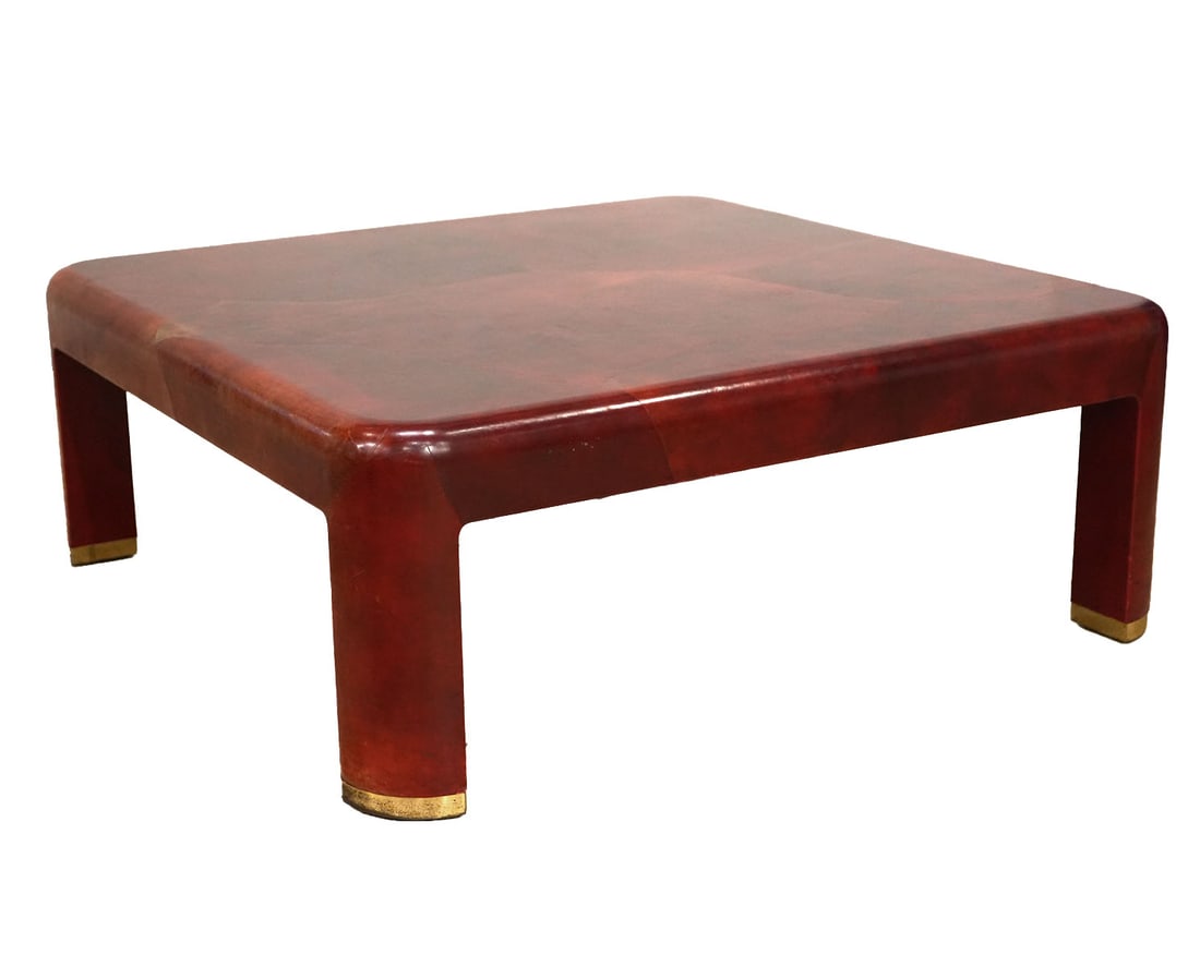 Red Leather Coffee Table Attrb to Karl Springer (1 of 10)