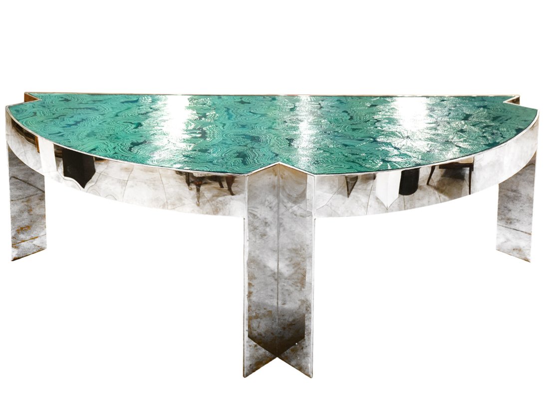 Leon Rosen For Pace Custom Malachite Painted Mezzaluna Desk (1 of 19)