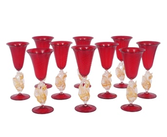 10 Murano Cenedese Swan Stem Goblets