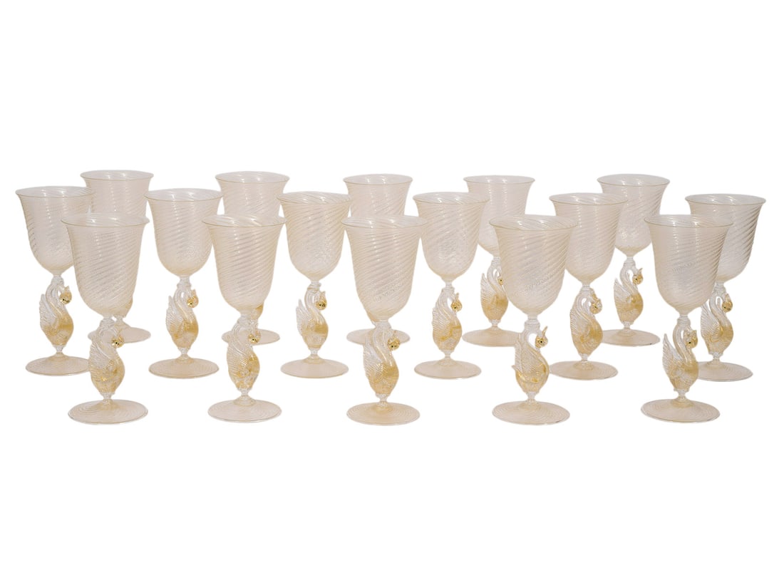 16 Murano Italian Swan Stem Goblets by Cenedese (1 of 8)
