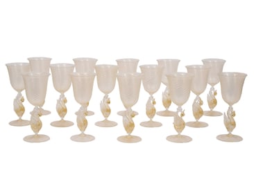15 Murano Italian Swan Stem Goblets by Cenedese