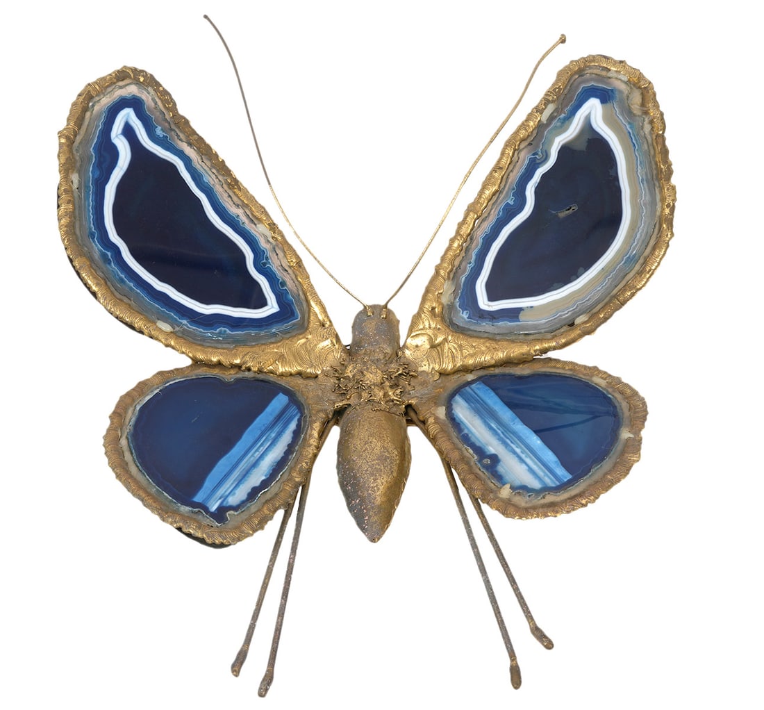 Henri Fernandez Bronze & Agate Butterfly Sconce (1 of 10)