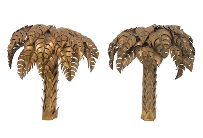 Pr. Palm Tree Brass Sconces Attr. to Maison Jansen