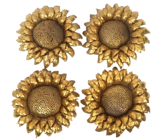 4 Brass Sunflower Sconces Attrib. Maison Jansen