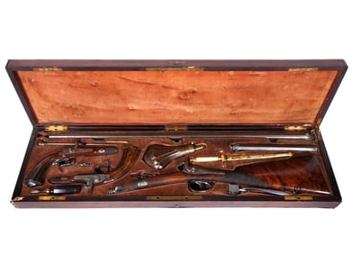 Late 19th C. Pr. of Percussion Pistols & Shotgun