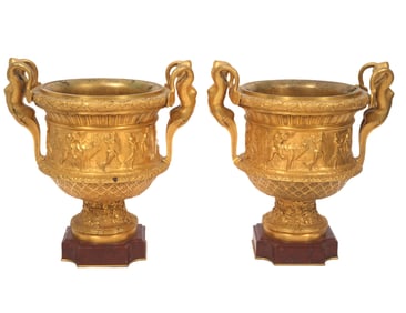Pr. Early 19th Ct. French Dore Bronze Urns