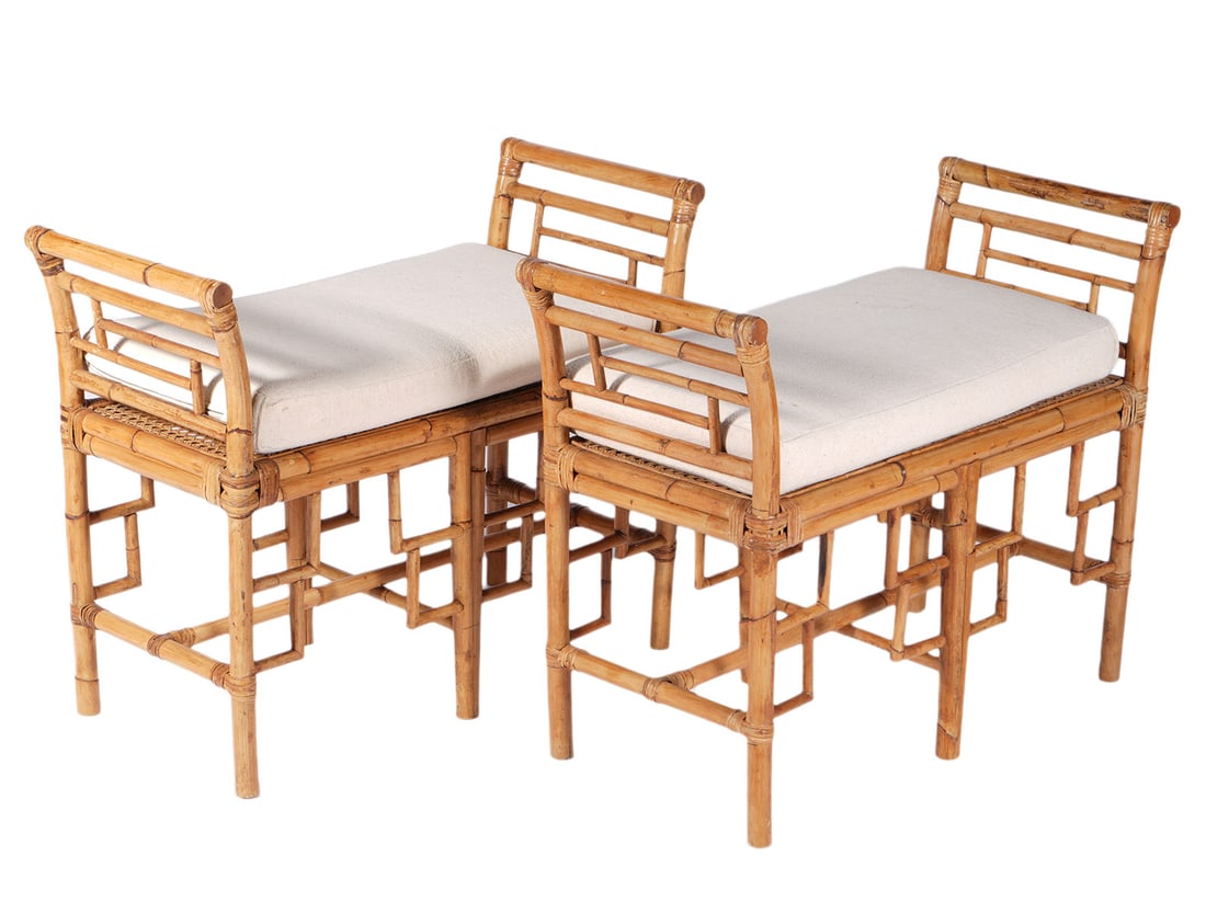 Pair of Art Deco Rattan Benches with Cushions (1 of 8)