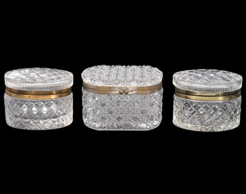 Three Cut Glass Brass Mounted Caskets