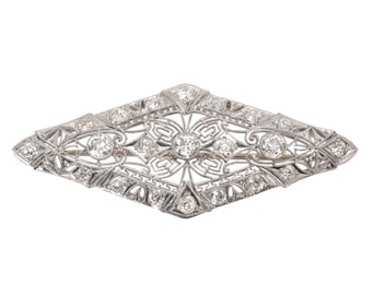 Art Deco Antique Diamond Filigree Platinum Brooch