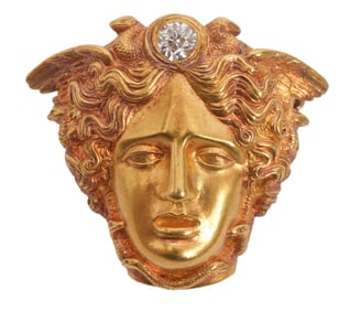Diamond & 18K YG Medusa Pendant