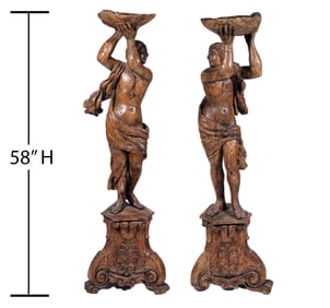 Pr. Italian 18th Ct Carved Wood Figures