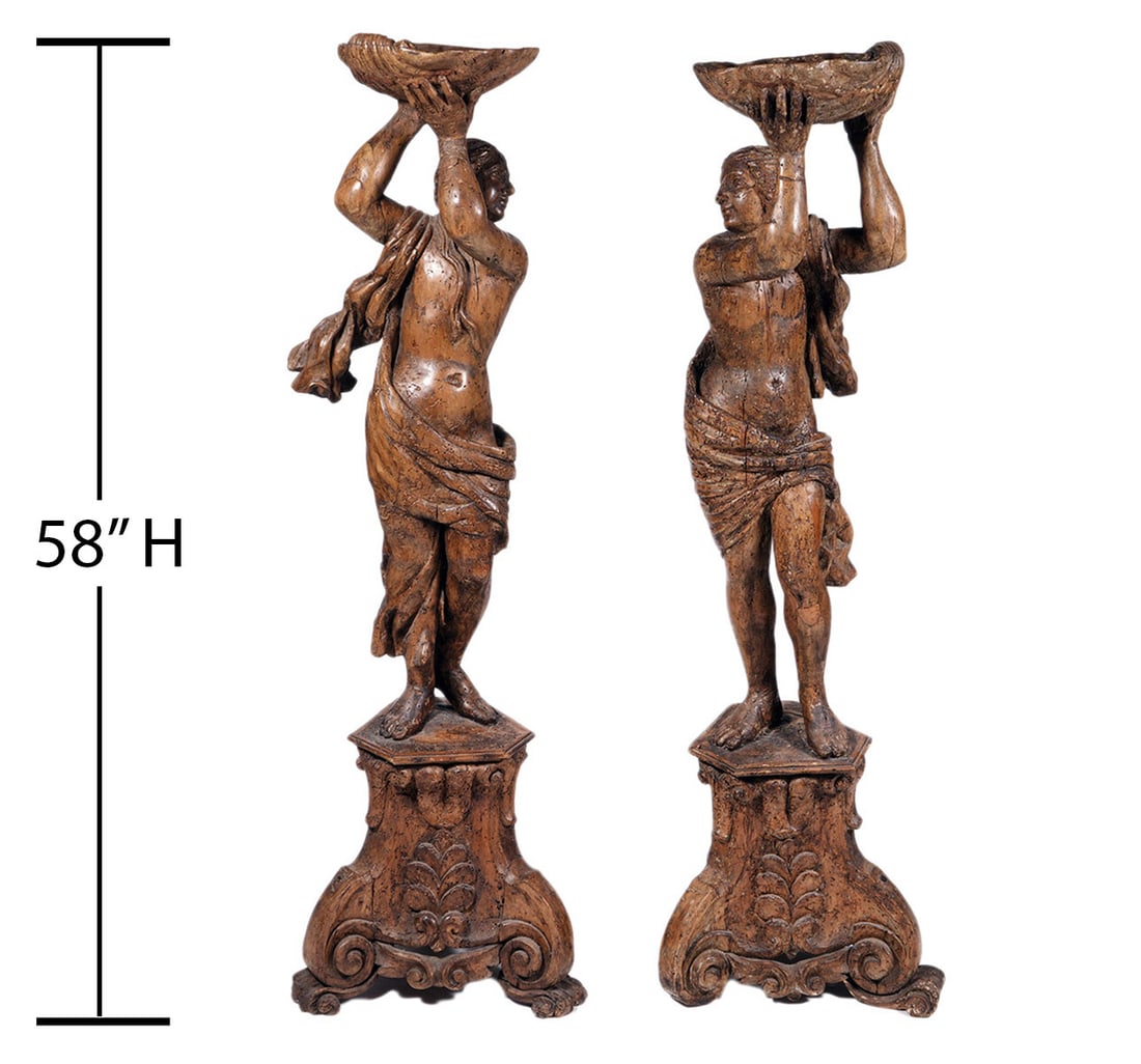 Pr. Italian 18th Ct Carved Wood Figures (1 of 11)