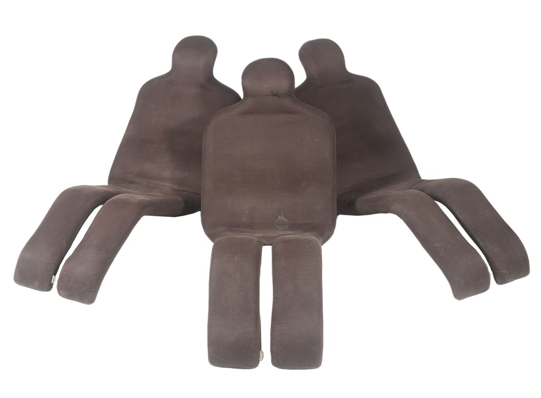 3 Olivier Morgue 'Bouloun' Lounge Chairs: 3 Olivier Morgue 'Boulon' lounge chairs, circa 1969, for Arconas in anthropomorphic form with foam and reinforced molded fiberglass frames fully upholstered in brushed black orsetto stretch fabric. Ta
