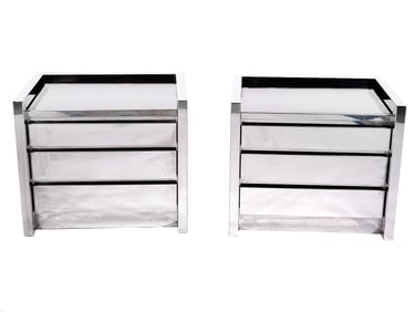 Karl Springer Stainless Steel Bedside Tables