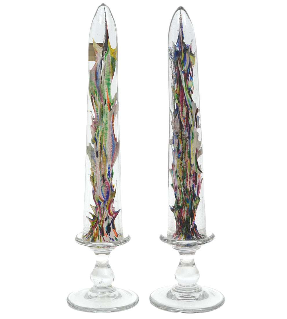 Pr of 'Devil’s Fire' Blown Glass Mantle Ornaments (1 of 9)