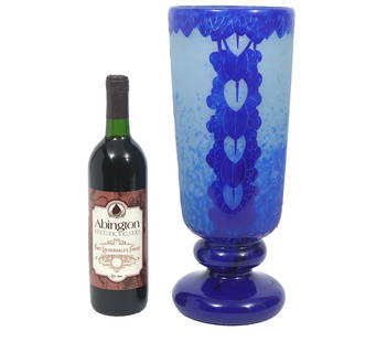 Charles Schneider La Verre Francais Cameo Vase: Charles Schneider, France (1881-1953) La Verre Francais Cameo Glass tall blue vase with 'Charder' molded on the side, inscribed at base 'Francais', and stamped on underside 'France Stewart et C New Yo
