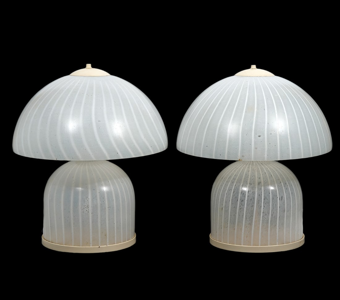 Pair Murano White Glass Mushroom Lamps (1 of 8)