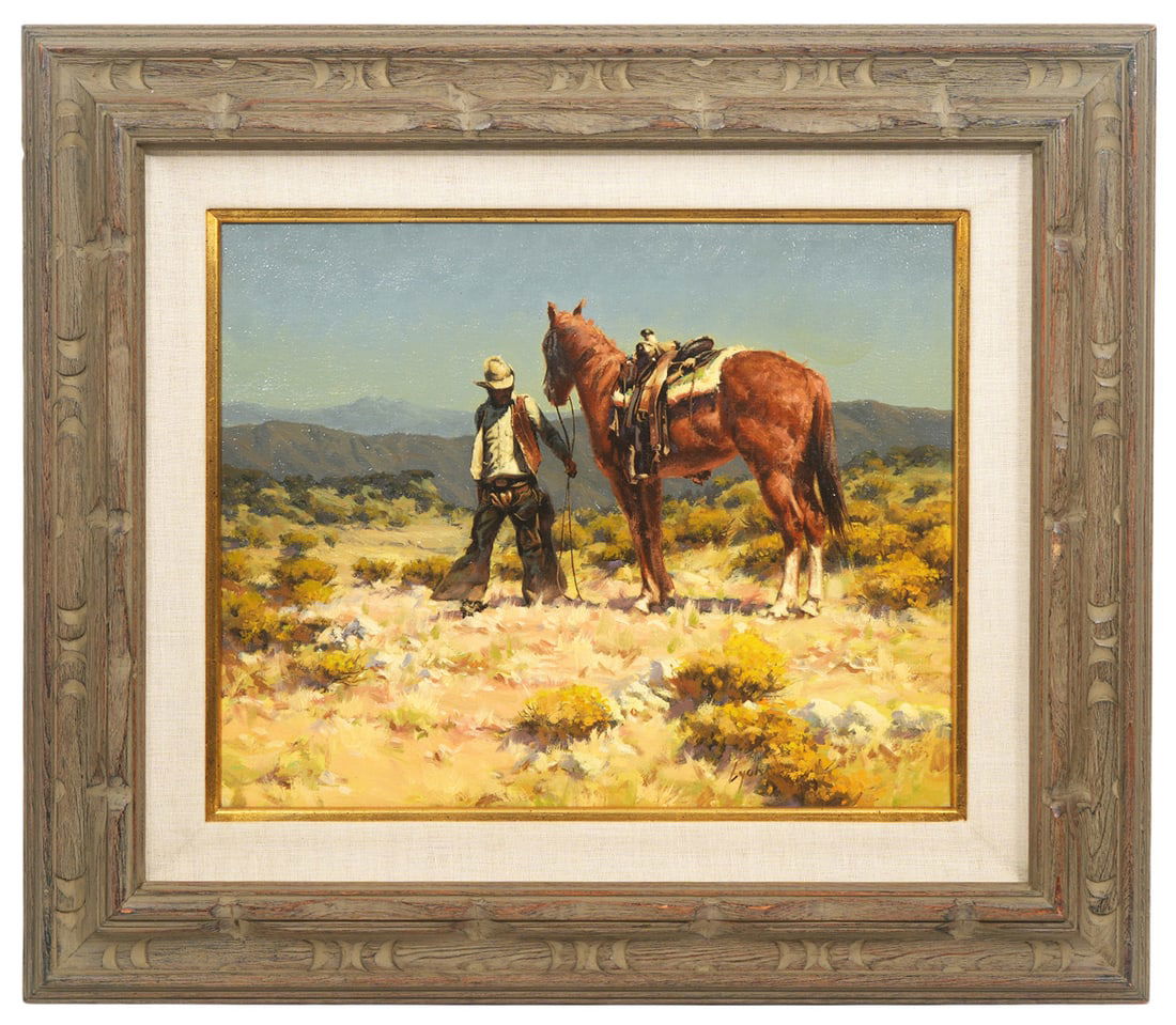 Harold Lyon 'Tall Horse Short Cowboy' Painting (1 of 6)