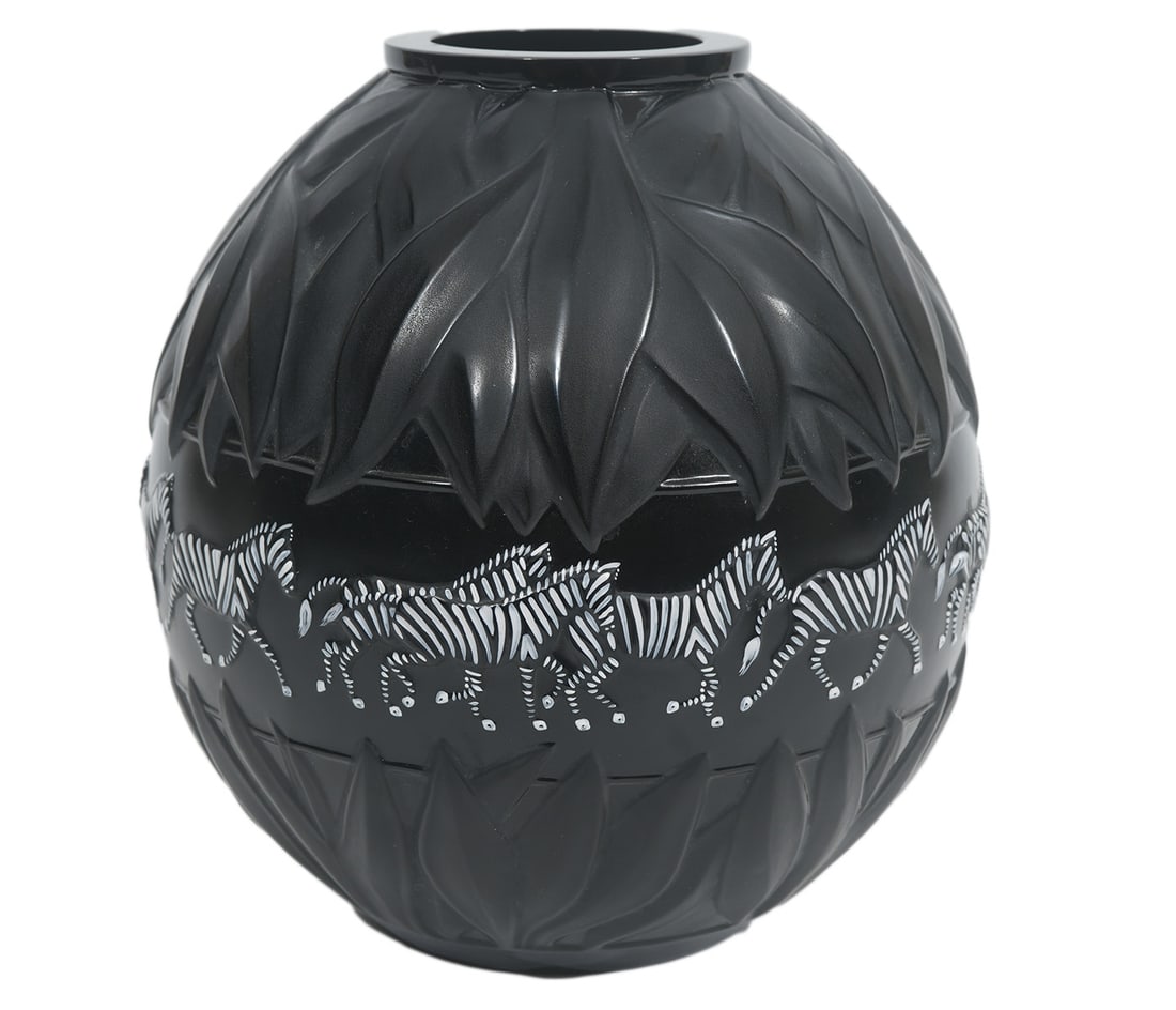 Lalique 'Tanzania' Black Crystal Vase (1 of 5)