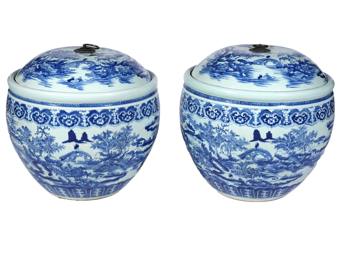 Pr. Large Chinese Lidded Porcelain Jars (1 of 15)