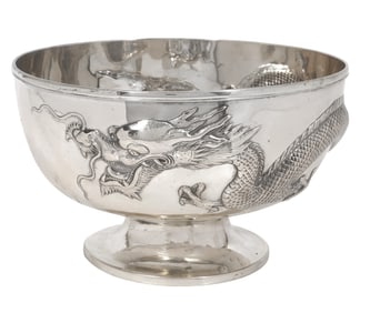 Chinese Silver Export Repousse Dragon Bowl