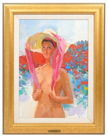 Nicola Simbari 'Girl With Hat' Painting
