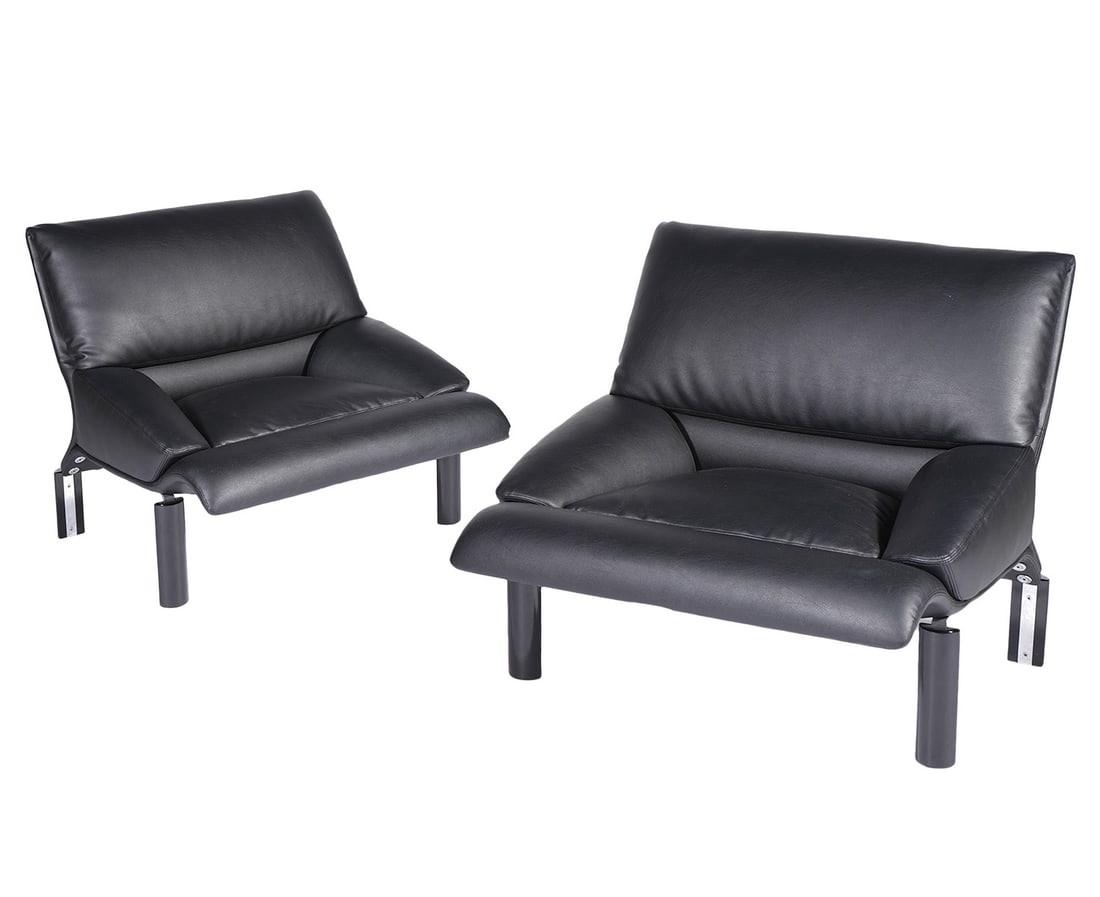 Pr. Italian Black Leather Saporiti Lounge Chairs (1 of 7)