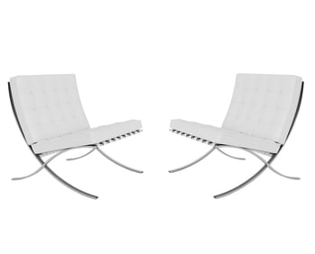 Pair Knoll Barcelona White Leather Chairs