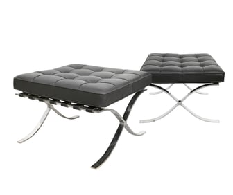 Pair Knoll Barcelona Black Leather Stools