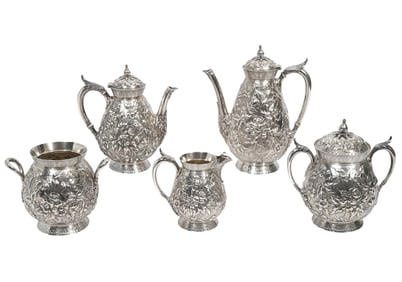 Gorham 5 Pc. Sterling Repousse Antique Tea Set
