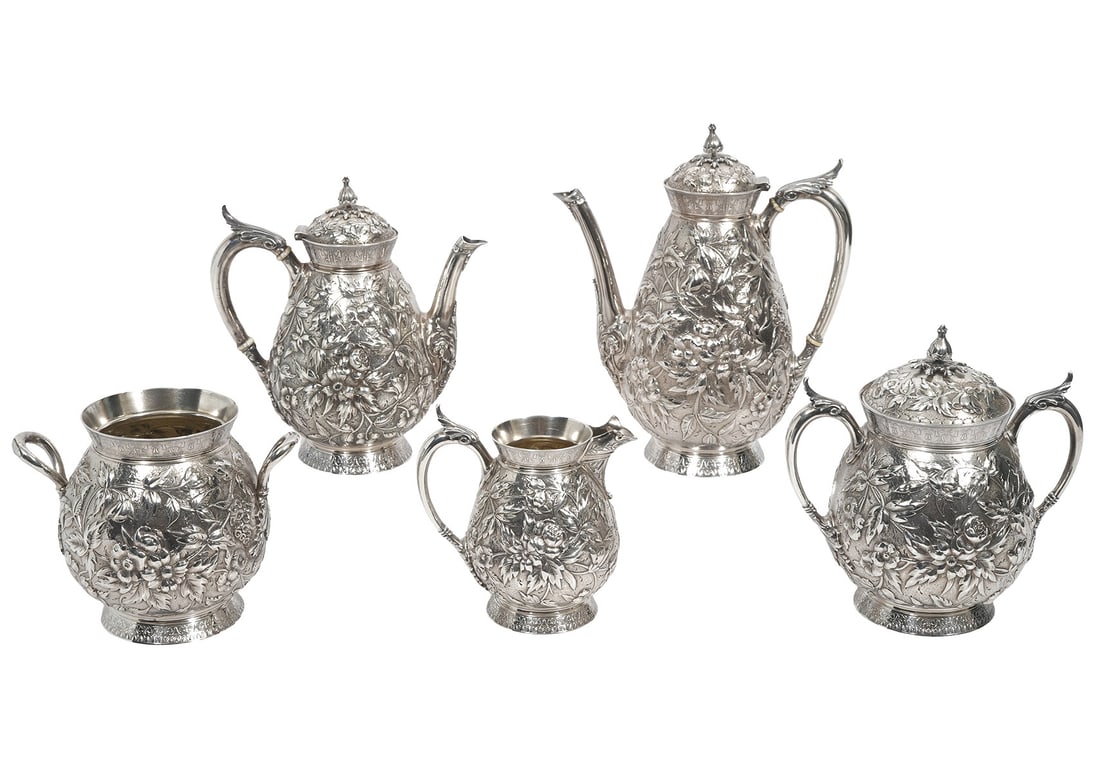 Gorham 5 Pc. Sterling Repousse Antique Tea Set (1 of 13)