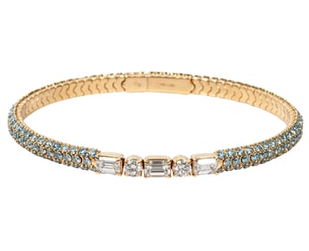 White & Blue 7.5Ct Diamond & 14K YG Bracelet