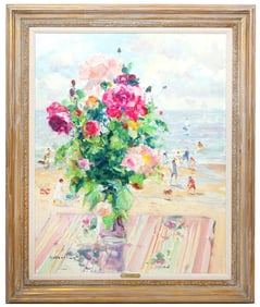 Gaston Sebire 'Le Bouquet a la Plage' Painting