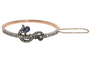 Victorian Diamond, Sapphire 14K YG Bangle