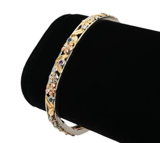 Diamond, Sapphire 14K 'Forget Me Knot' Bangle